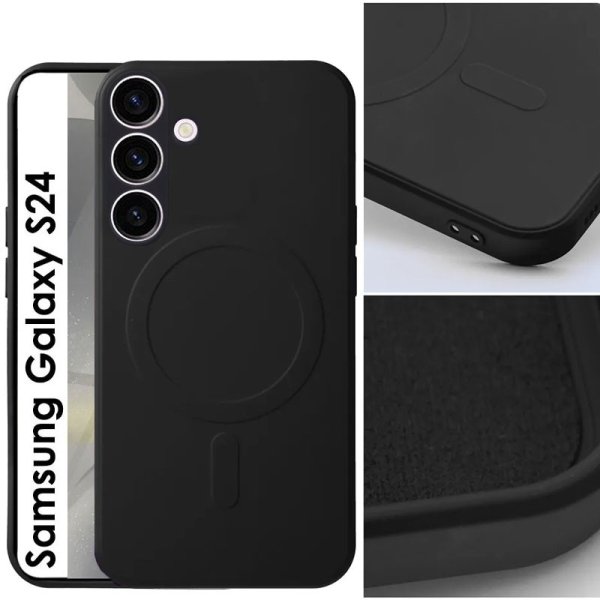 CUSTODIA per SAMSUNG GALAXY S24 (SM-S921) IN TPU SILICONE - COMPATIBILE CON RICARICA MAGSAFE E INTERNO IN MICROFIBRA NERO