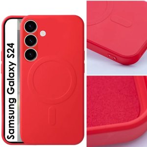 CUSTODIA per SAMSUNG GALAXY S24 (SM-S921) IN TPU SILICONE - COMPATIBILE CON RICARICA MAGSAFE E INTERNO IN MICROFIBRA ROSSO