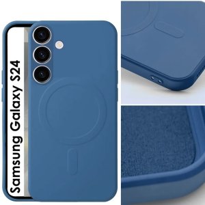 CUSTODIA per SAMSUNG GALAXY S24 (SM-S921) IN TPU SILICONE - COMPATIBILE CON RICARICA MAGSAFE E INTERNO IN MICROFIBRA BLU