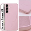 CUSTODIA per SAMSUNG GALAXY S24 (SM-S921) IN TPU SILICONE - COMPATIBILE CON RICARICA MAGSAFE E INTERNO IN MICROFIBRA ROSA