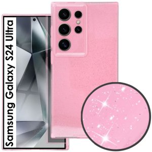 CUSTODIA per SAMSUNG GALAXY S24 ULTRA (SM-S928) IN GEL TPU SILICONE 2mm CON INTERNO IN MICROFIBRA COLORE ROSA CON GLITTER