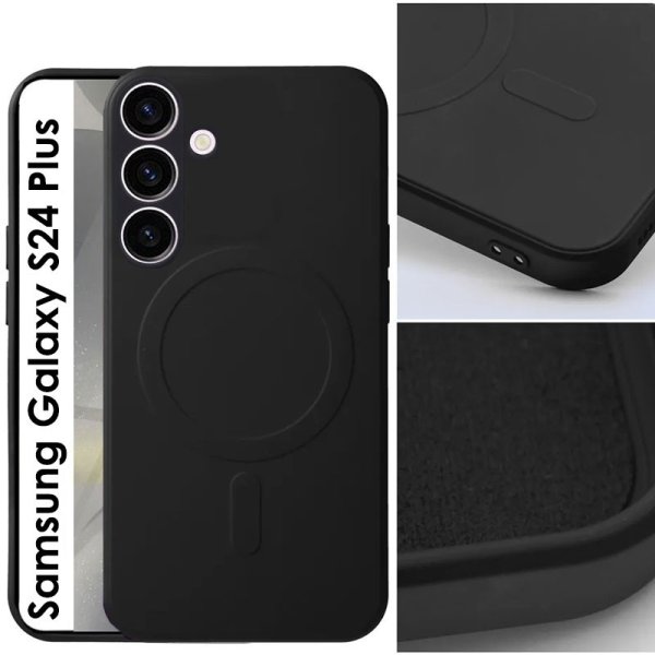 CUSTODIA per SAMSUNG GALAXY S24 PLUS - IN TPU SILICONE COMPATIBILE CON RICARICA MAGSAFE E INTERNO IN MICROFIBRA NERO