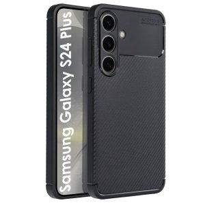 CUSTODIA per SAMSUNG GALAXY S24 PLUS (SM-S926) IN GEL TPU SILICONE NERO EFFETTO CARBONIO CON FORO FOTOCAMERE SAGOMATO