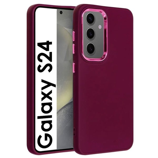 CUSTODIA per SAMSUNG GALAXY S24 (SM-S921) IN GEL TPU SILICONE BORDEAUX CON CORNICE FOTOCAMERA E COPRI TASTI METALLIZZATI