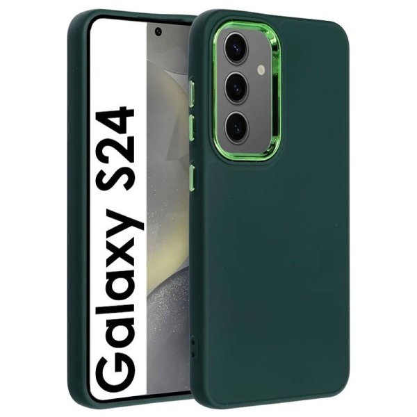 CUSTODIA per SAMSUNG GALAXY S24 (SM-S921) IN GEL TPU SILICONE COLORE VERDE CON CORNICE FOTOCAMERA E COPRI TASTI METALLIZZATI