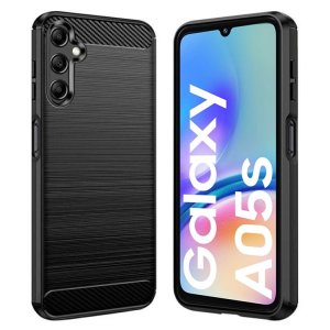 CUSTODIA per SAMSUNG GALAXY A05s (SM-A057) IN GEL TPU SILICONE EFFETTO METALLICO CON INSERTI IN FANTASIA CARBONIO COLORE NERO