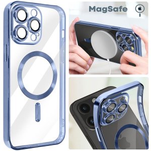 CUSTODIA per APPLE IPHONE 15 PRO IN TPU A 360° (COMPRESE FOTOCAMERE) DETTAGLI CROMATI BLU E COMPATIBILE CON RICARICA MAGSAFE