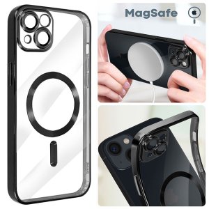 CUSTODIA per APPLE IPHONE 15 (6.1") IN TPU A 360° (COMPRESE FOTOCAMERE) DETTAGLI NERI CROMATI - COMPATIBILE CON RICARICA MAGSAFE