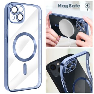 CUSTODIA per APPLE IPHONE 15 (6.1") IN TPU A 360° (COMPRESE FOTOCAMERE) DETTAGLI BLU CROMATI - COMPATIBILE CON RICARICA MAGSAFE