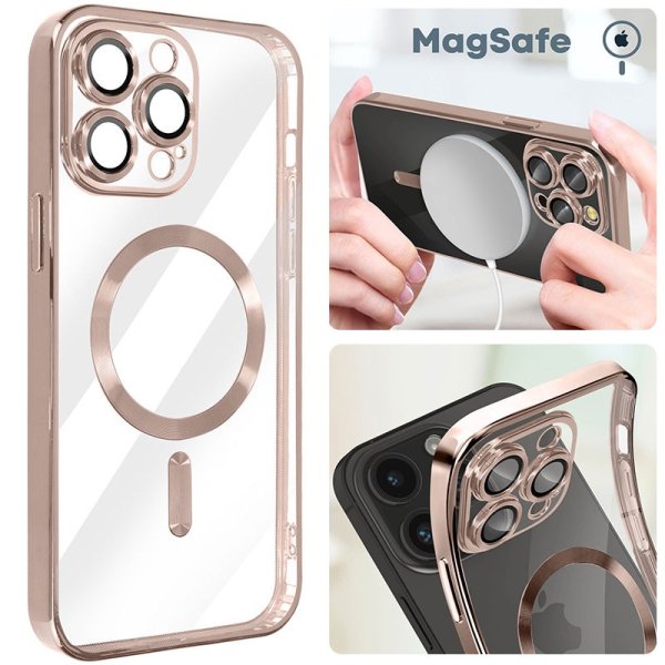 CUSTODIA per APPLE IPHONE 15 PRO IN TPU A 360° (COMPRESE FOTOCAMERE) DETTAGLI CROMATI ROSA E COMPATIBILE CON MAGSAFE