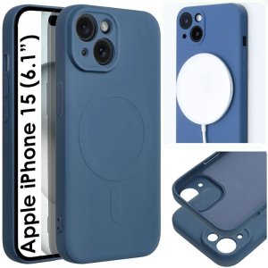 CUSTODIA per APPLE IPHONE 15 (6.1") IN TPU SILICONE - COMPATIBILE CON RICARICA MAGSAFE E INTERNO IN MICROFIBRA COLORE BLU