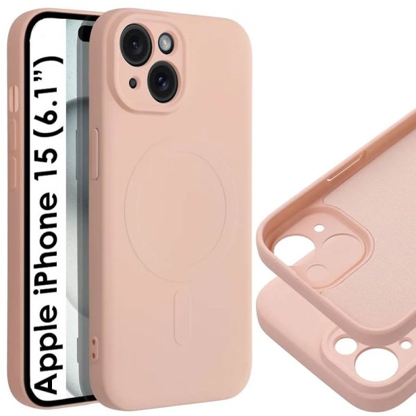 CUSTODIA per APPLE IPHONE 15 (6.1") IN TPU SILICONE - COMPATIBILE CON RICARICA MAGSAFE E INTERNO IN MICROFIBRA COLORE ROSA