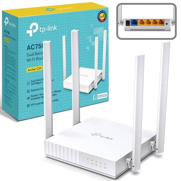 ROUTER (ETHERNET) Wi-Fi DUAL BAND AC750 SUPPORTA MODALITA' ROUTER, ACCESS POINT E RANGE EXTENDER ARCHER C24 TP-LINK