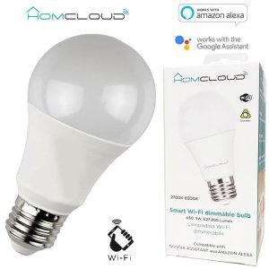 LAMPADINA SMART BULB WIFI 9W A60 COLORE BIANCO (2700/6500k) COMPATIBILE CON ALEXA E GOOGLE ASSISTANT - ATTACCO E27 HOMCLOUD