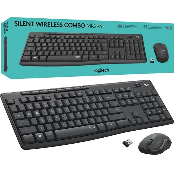 KIT MOUSE E TASTIERA WIRELESS 2,4 GHz SILIENZIOSI CON TECNOLOGIA SILENT TOUCH E PORTATA DI 10 MT GRAFFITE MK295 LOGITECH