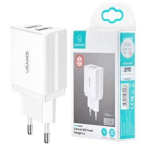 CARICATORE DA RETE 2100mAh CON 2 PORTE USB COLORE BIANCO US-CC090 USAMS