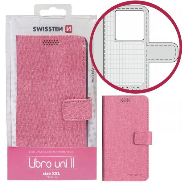 CUSTODIA FLIP ORIZZONTALE UNIVERSALE ROSA con FISSAGGIO ADESIVO - MISURA XXL (170x83mm) 39000314 SWISSTEN - MODELLO II