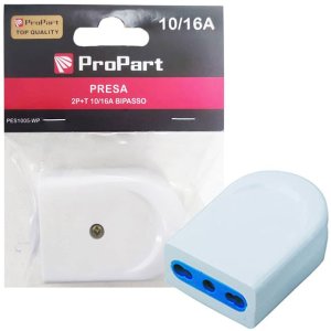 PRESA BIPASSO 10A/16A 2P+T IN TECNOPOLIMERO AUTOESTINGUENTE E TERMINALI CON MORSETTO A VITE COLORE BIANCO PES1005-WP PROPART