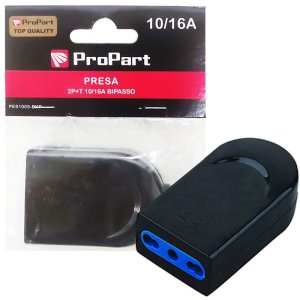 PRESA BIPASSO 10A/16A 2P+T IN TECNOPOLIMERO AUTOESTINGUENTE E TERMINALI CON MORSETTO A VITE COLORE NERO PES1005-BK PROPART