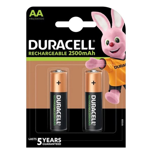 BATTERIE STILO RICARICABILI AA 2500 mAh 1,2V (CONFEZIONE DA 2 PEZZI) HR6 / DX1500 DURACELL RECHARGEABLE