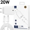 CARICATORE DA RETE 20W CON 1 PORTA TYPE-C (QUICK CHARGER) + CAVO TYPE-C/TYPE-C - LUNGHEZZA 1 MT BIANCO WI-U001 WiWU