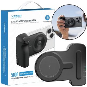 POWER BANK SNAPCAM 5.000 mAh 5W WIRELESS (COMPATIBILE RICARICA MAGSAFE) IMPUGNATURA CON TASTO DEDICATO FOTO E VIDEO VEGER W0569