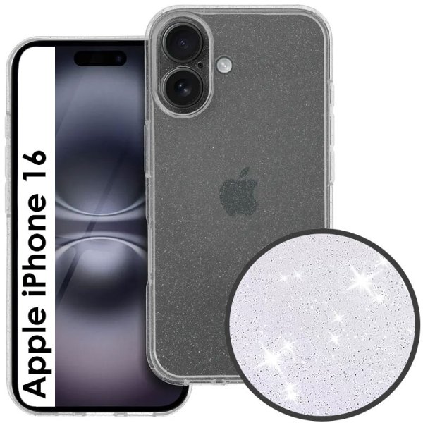 CUSTODIA per APPLE IPHONE 16 (6.1") IN GEL TPU SILICONE 2mm TRASPARENTE CON GLITTER