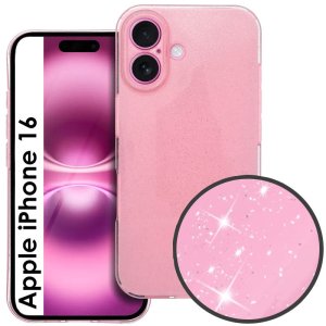 CUSTODIA per APPLE IPHONE 16 (6.1") IN GEL TPU SILICONE 2mm CON INTERNO IN MICROFIBRA COLORE ROSA CON GLITTER