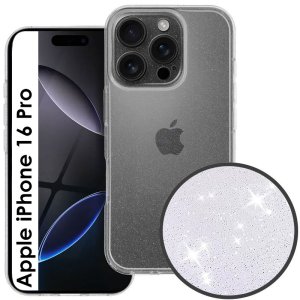 CUSTODIA per APPLE IPHONE 16 PRO (6.3") IN GEL TPU SILICONE 2mm TRASPARENTE CON GLITTER