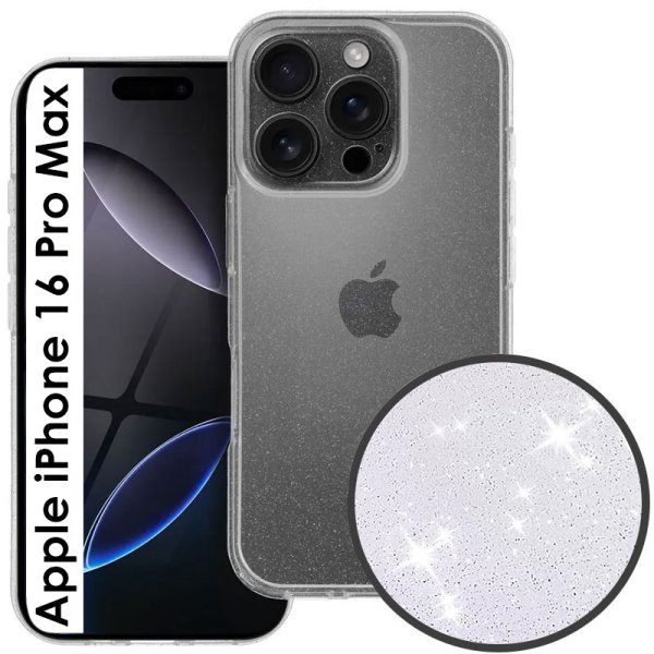 CUSTODIA per APPLE IPHONE 16 PRO MAX (6.9") IN GEL TPU SILICONE 2mm TRASPARENTE CON GLITTER