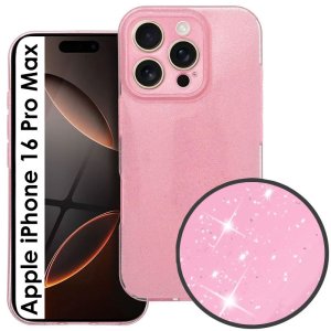 CUSTODIA per APPLE IPHONE 16 PRO MAX (6.9") IN GEL TPU SILICONE 2mm CON INTERNO IN MICROFIBRA COLORE ROSA CON GLITTER