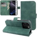 CUSTODIA per APPLE IPHONE 16 PRO MAX (6.9") FLIP ORIZZONTALE IN ECOPELLE INTERNO IN TPU, PORTA CARTE E CHIUSURA MAGNETICA VERDE