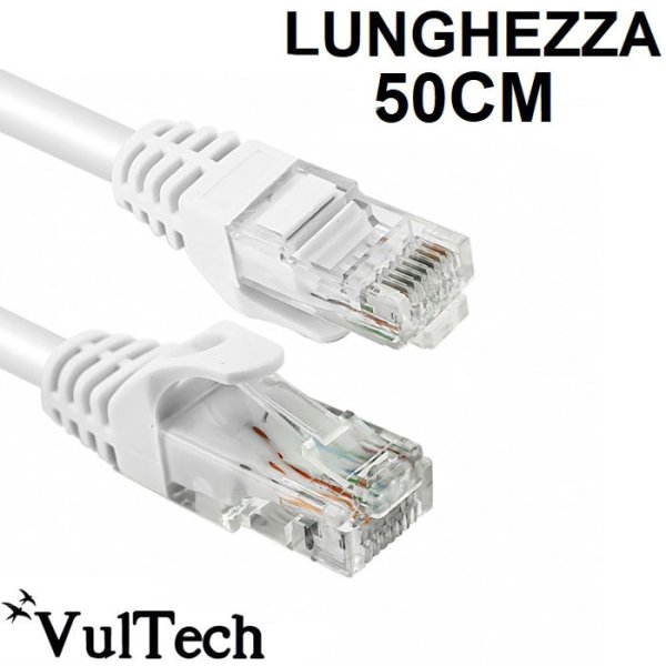 CAVO DI RETE CAT6 LUNGHEZZA 50CM CONNETTORE RJ-45 COLORE BIANCO TAAU005-UTP-WH VULTECH