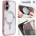 CUSTODIA per APPLE IPHONE 16 (6.1") IN TPU A 360° (COMPRESE FOTOCAMERE) DETTAGLI ROSA CROMATI - COMPATIBILE CON RICARICA MAGSAFE