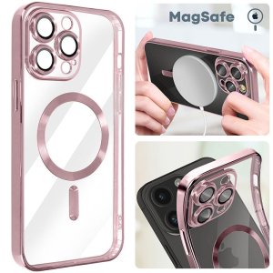 CUSTODIA per APPLE IPHONE 16 PRO (6.3") IN TPU A 360° (COMPRESE FOTOCAMERE) DETTAGLI ROSA CROMATI - COMPATIBILE RICARICA MAGSAFE