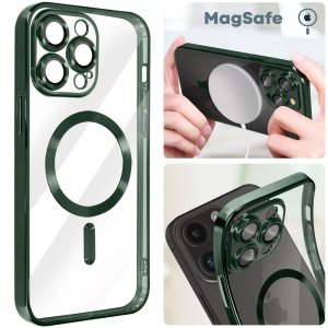 CUSTODIA per APPLE IPHONE 16 PRO MAX (6.9") IN TPU A 360° (COMPRESE FOTOCAMERE) DETTAGLI VERDI CROMATI - COMPATIBILE MAGSAFE