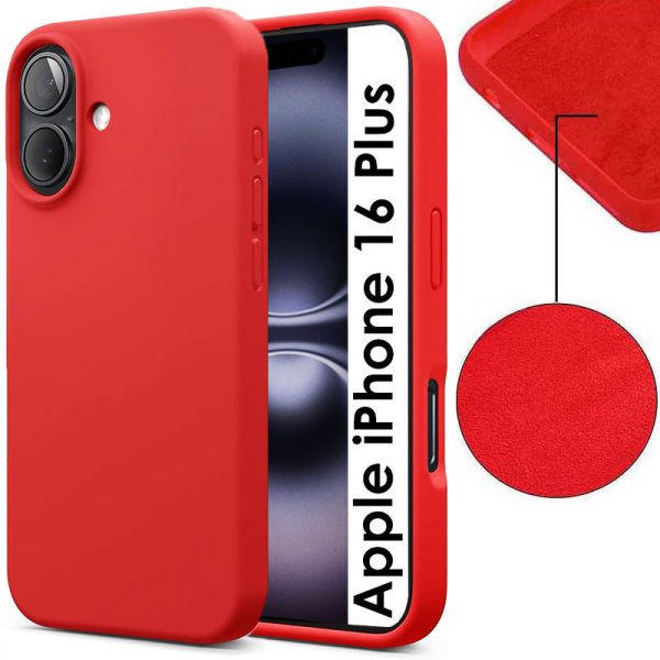 CUSTODIA per APPLE IPHONE 16 PLUS (6.7") IN TPU SILICONE COLORE ROSSO CON EFFETTO SOFT TOUCH ED INTERNO IN MICROFIBRA