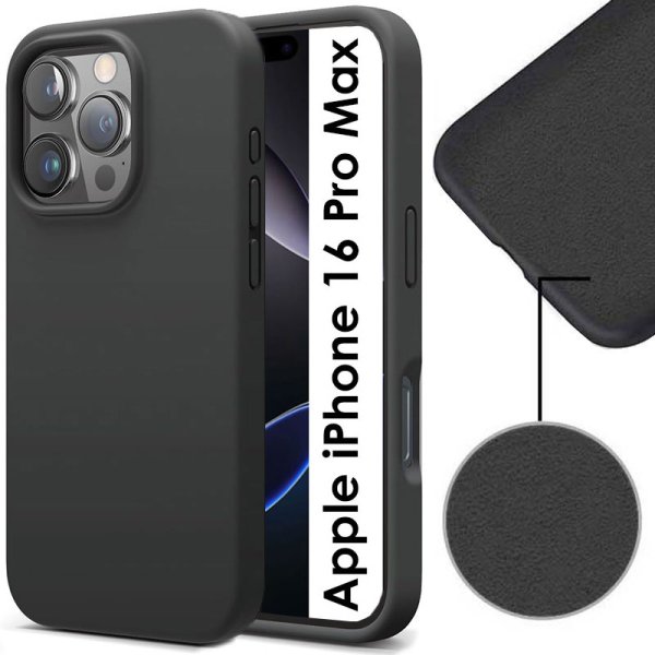 CUSTODIA per APPLE IPHONE 16 PRO MAX (6.9") IN TPU SILICONE COLORE NERO CON EFFETTO SOFT TOUCH ED INTERNO IN MICROFIBRA