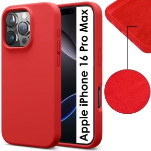 CUSTODIA per APPLE IPHONE 16 PRO MAX (6.9") IN TPU SILICONE COLORE ROSSO CON EFFETTO SOFT TOUCH ED INTERNO IN MICROFIBRA