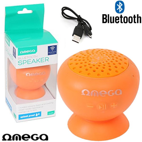 CASSA SPEAKER BLUETOOTH UNIVERSALE SPLASH PROOF per SMARTPHONE E TABLET CON FISSAGGIO A VENTOSA ARANCIONE OG46O OMEGA