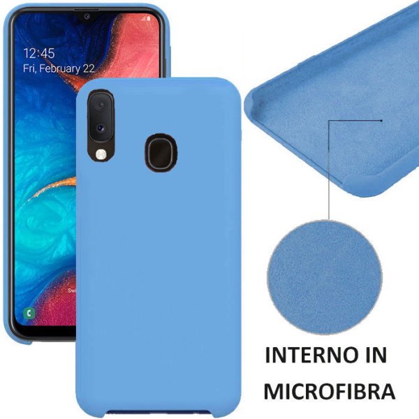 CUSTODIA per SAMSUNG GALAXY A20e (SM-A202) IN SILICONE CON EFFETTO SOFT TOUCH ED INTERNO IN MICROFIBRA COLORE BLU