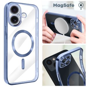 CUSTODIA per APPLE IPHONE 16 (6.1") IN TPU A 360° (COMPRESE FOTOCAMERE) DETTAGLI BLU CROMATI - COMPATIBILE RICARICA MAGSAFE