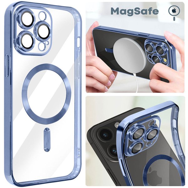 CUSTODIA per APPLE IPHONE 16 PRO MAX (6.9") TPU A 360° (COMPRESE FOTOCAMERE) DETTAGLI BLU CROMATI - COMPATIBILE MAGSAFE