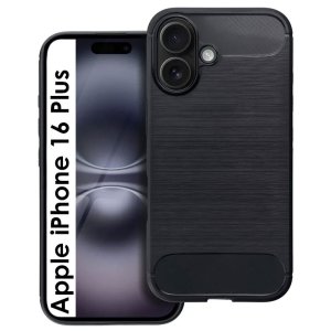 CUSTODIA per APPLE IPHONE 16 PLUS (6.7") IN GEL TPU SILICONE EFFETTO METALLICO CON INSERTI IN FANTASIA CARBONIO COLORE NERO