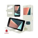 CUSTODIA per VODAFONE SMART N8 (VFD 610) - FLIP ORIZZONTALE SIMILPELLE CON INTERNO IN TPU E DOPPIA FINESTRA ID COLORE BIANCO