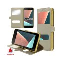 CUSTODIA per VODAFONE SMART N8 (VFD 610) - FLIP ORIZZONTALE SIMILPELLE CON INTERNO IN TPU E DOPPIA FINESTRA ID COLORE ORO