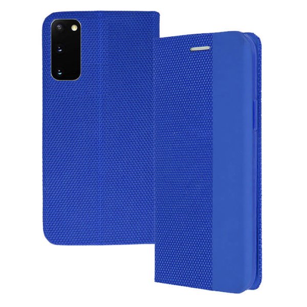 CUSTODIA per SAMSUNG GALAXY S20 (SM-G980/SM-G981) - FLIP ORIZZONTALE IN TESSUTO INSERTO IN SIMILPELLE E CHIUSURA MAGNETICA BLU