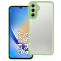 CUSTODIA per SAMSUNG GALAXY A34 5G - RIGIDA TRASPARENTE CON CORNICE IN TPU, PROTEZIONE FOTOCAMERE E DETTAGLI CROMATI VERDI