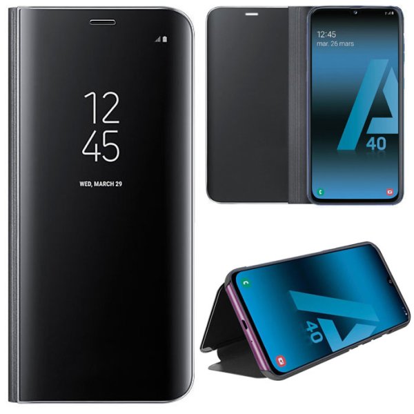 CUSTODIA per SAMSUNG GALAXY A40 (SM-A405) - FLIP ORIZZONTALE CLEAR VIEW STANDING COVER COLORE NERO