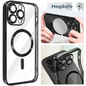 CUSTODIA per APPLE IPHONE 12 PRO (6.1") IN TPU A 360° (COMPRESE FOTOCAMERE) DETTAGLI NERI CROMATI - COMPATIBILE CON MAGSAFE